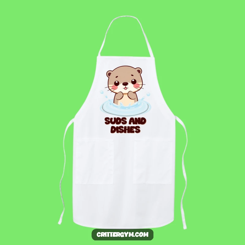 Funny Kawaii Otter Splashing Apron: Hilarious Kitchen Gift for Playful Cooks