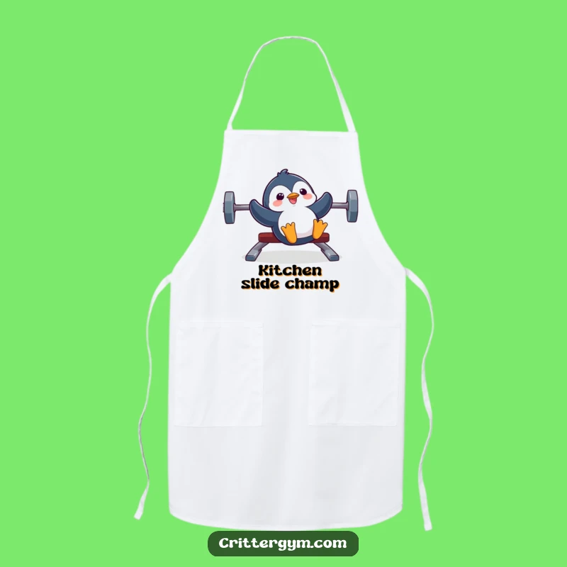 Funny Penguin Apron: Penguin Sliding Weight Bench, Kitchen Fun with Fitness