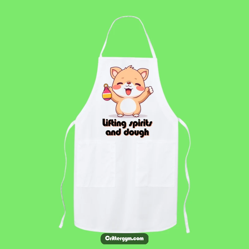 Funny Kitchen Apron: Cheerful Creature Lifting Weight, Hilarious Cooking Gift