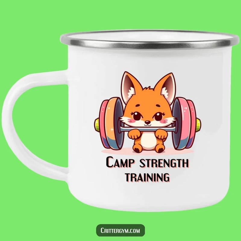 Durable Funny Fox Barbell Camping Mug: Adventure with Hilarious Fitness Vibes