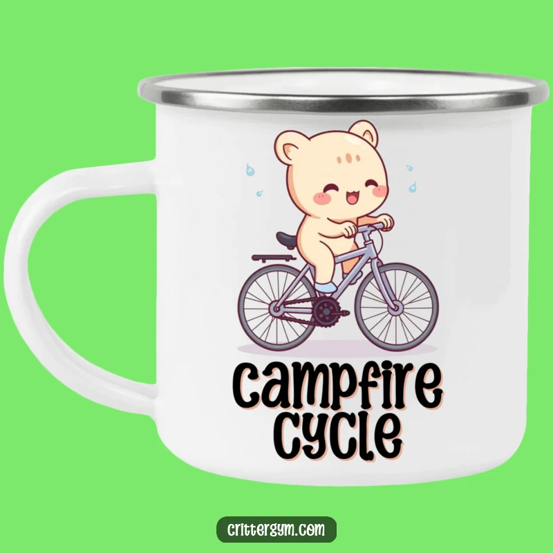 Funny Campfire Mug: Creature on Bike, Hilarious Outdoor Workout Gift