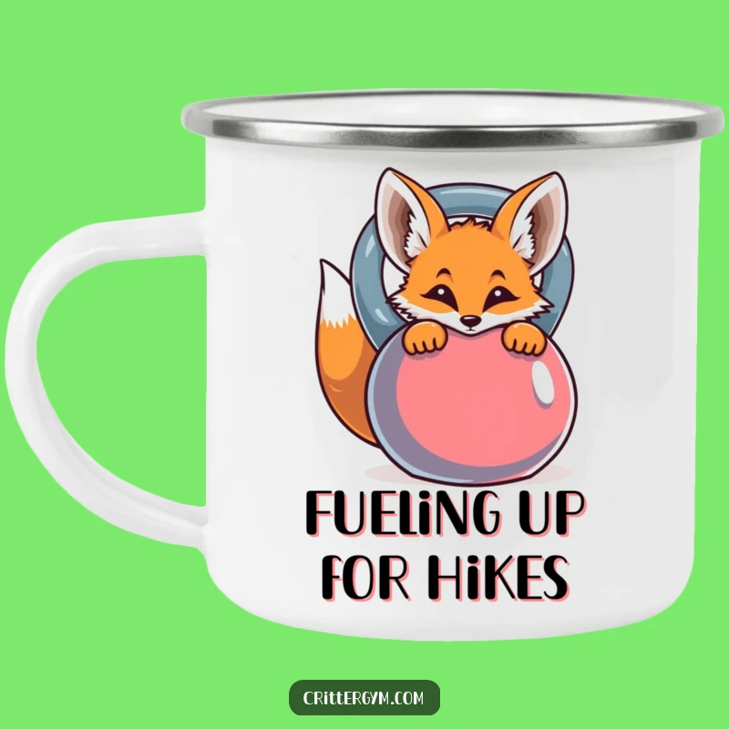 Funny Curious Fox Kettlebell Camping Mug - Adventure Fuel with a Fitness Twist!