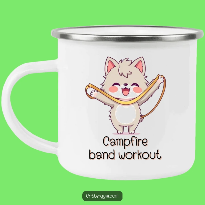 Funny Outdoor Mug: Furry Character Resistance Band Stretch, Adventure-Ready Camp Gift