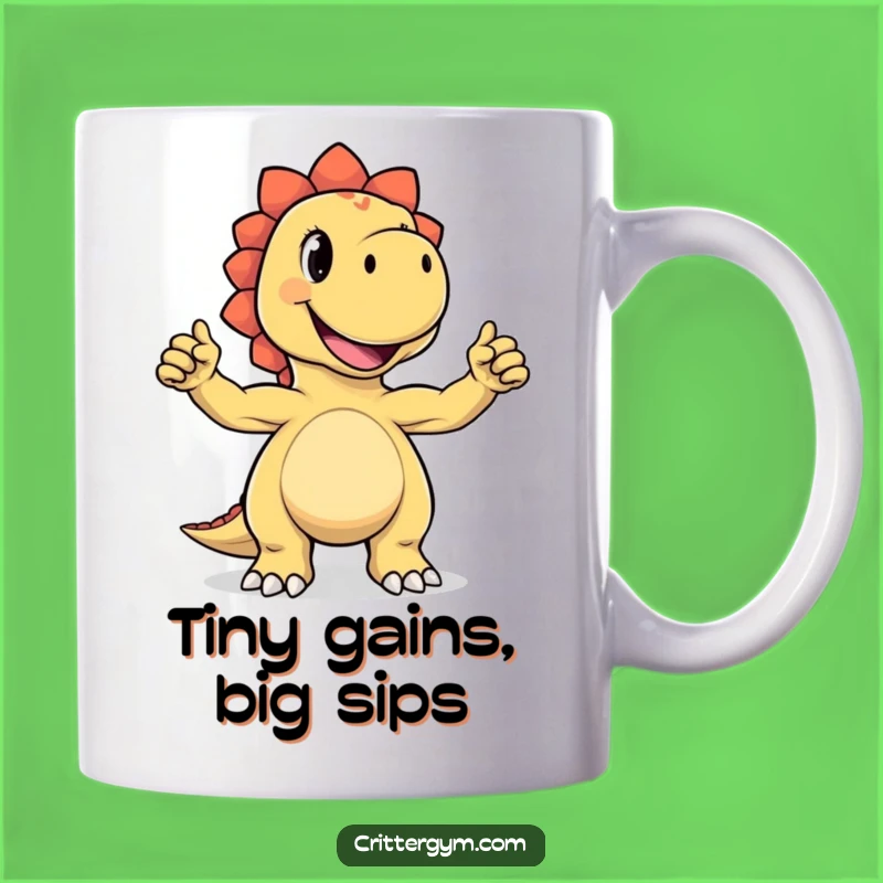Funny Dino Biceps Mug: Joyful Dinosaur Flexing Tiny Muscles - A Hilarious Gift!