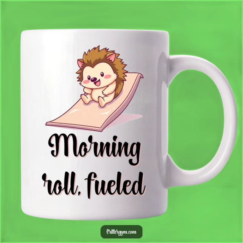 Funny Hedgehog Slide Mug: Happy Roll Down the Gym Mat with Joy