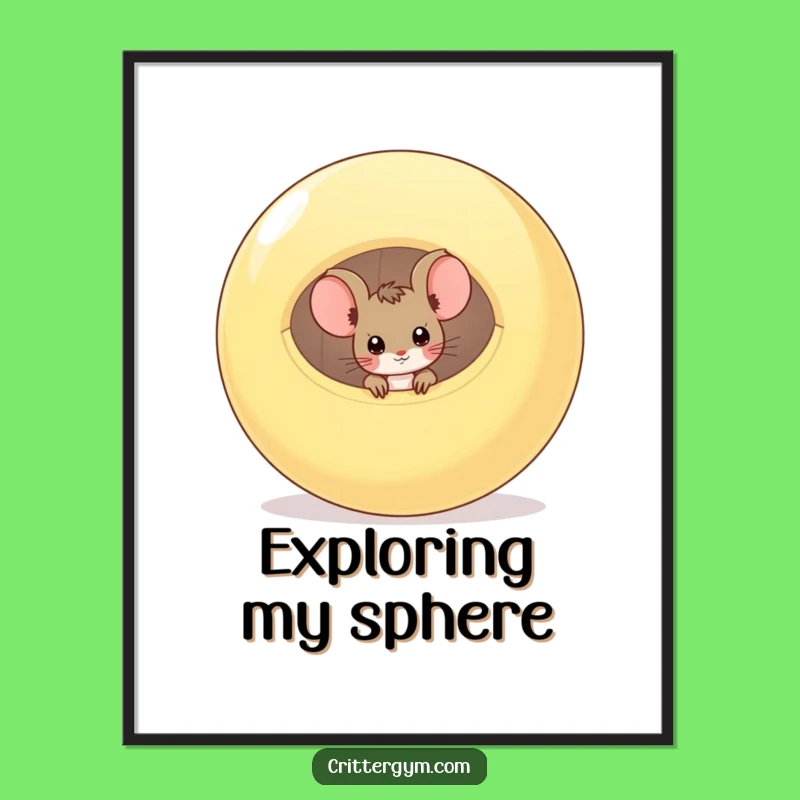 Funny Mouse Digital Art: Curious Peek from Exercise Ball Wall Decor
