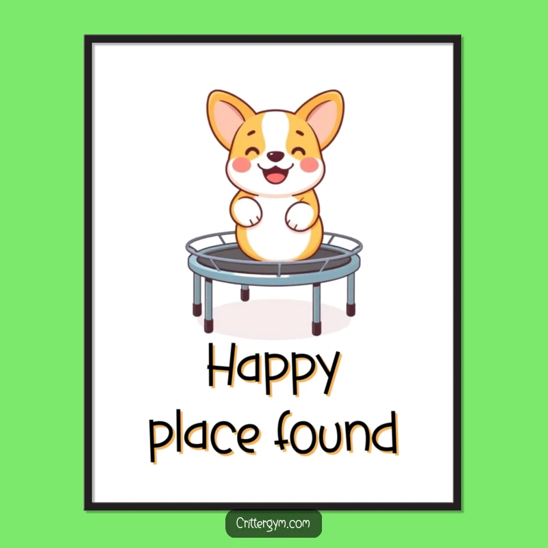 Funny Corgi Trampoline Digital Art: Instant Joyful Decor