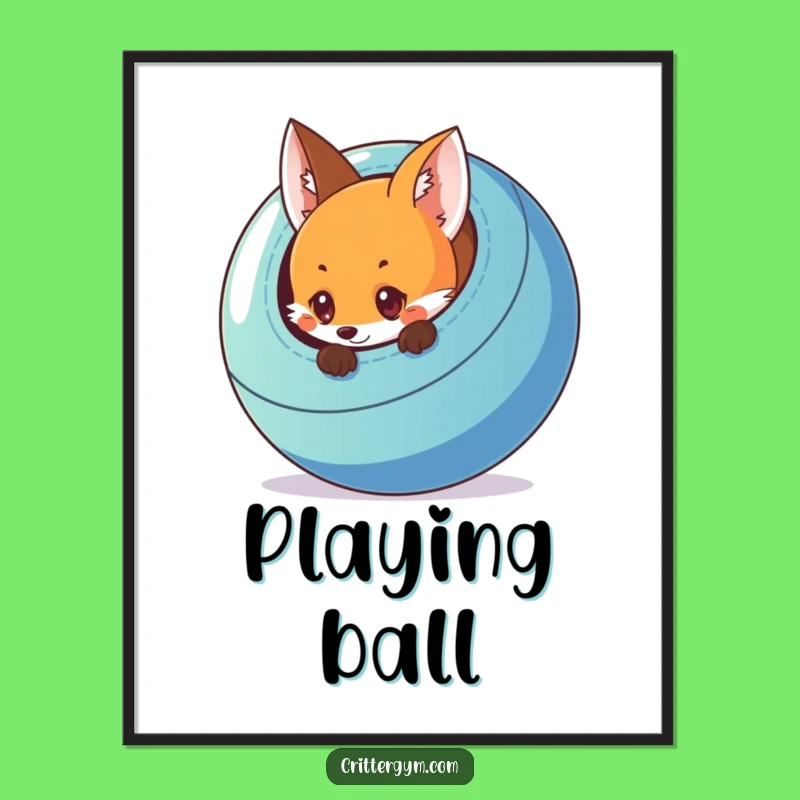 Funny Fox Exercise Ball Digital Art: Instant Whimsy Print