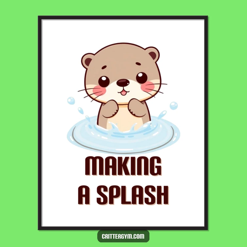 Funny Kawaii Otter Splashing Digital Art: Hilarious Water Fun Decor