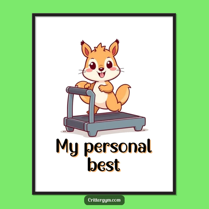 Funny Kawaii Squirrel Treadmill Digital Art: Hilarious Fitness Decor for Your Walls