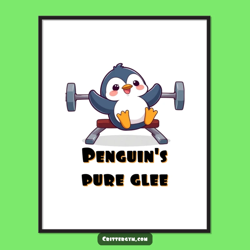 Funny Penguin Digital Art: Penguin Sliding Weight Bench, Instant Gym Decor