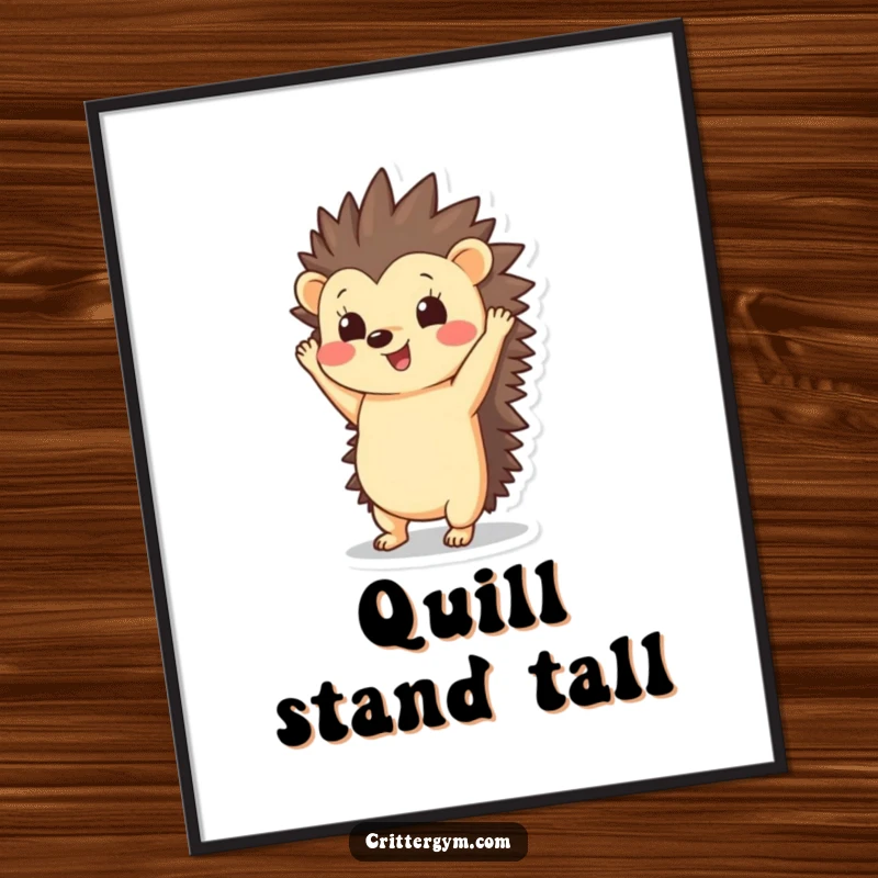 Funny Hedgehog Digital Art Print: A happy hedgehog performs a handstand with quills pointing upwards, capturing playful balance.