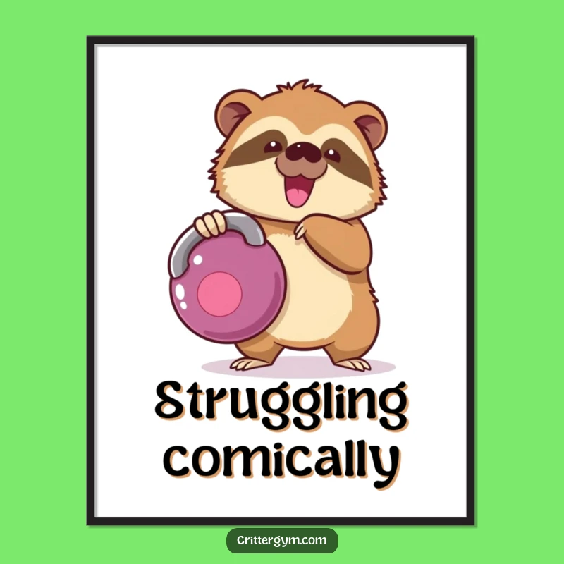 Instant Effort Funny Kawaii Sloth Kettlebell Digital Art, Printable Gift