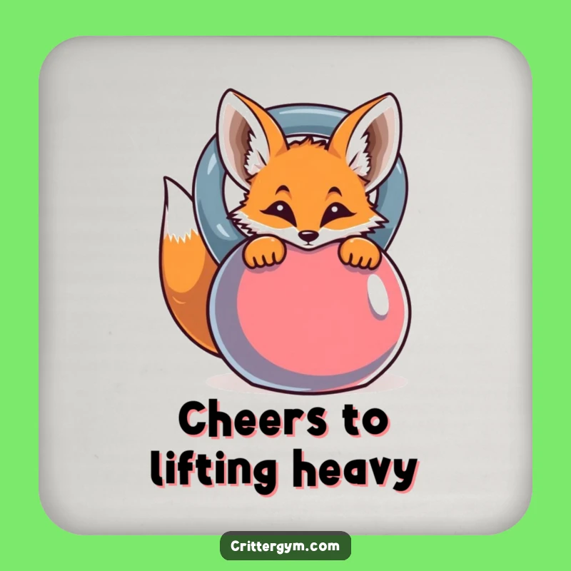 Funny Curious Fox Kettlebell Coaster - Protects Surfaces with Hilarious Fitness Flair!