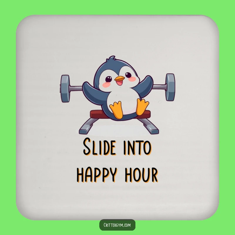 Funny Penguin Coasters: Penguin Sliding Weight Bench, Protect Surfaces with Humor