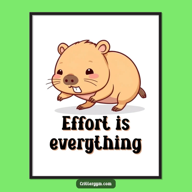Motivational Funny Kawaii Capybara Push-Up Poster, Inspiring Effort Wall Art