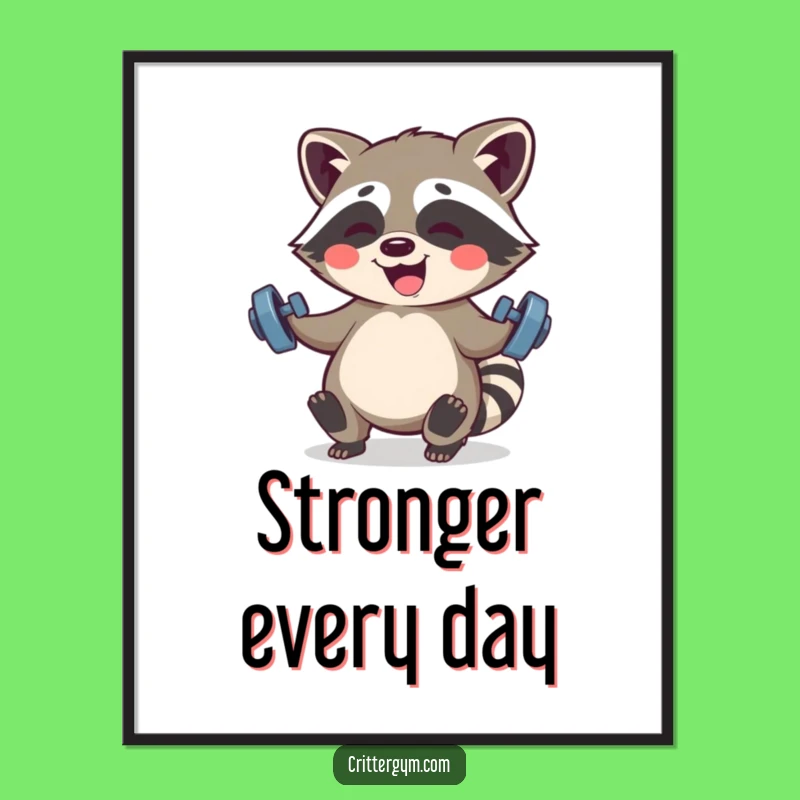 Funny Kawaii Raccoon Fitness Poster: Giggling Strong Racoon Art, Hilarious Gift