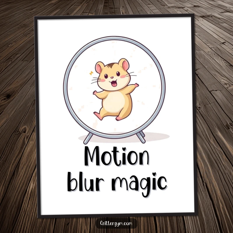Funny Poster: A small animal character depicted as a blur of motion, running on a hamster wheel.