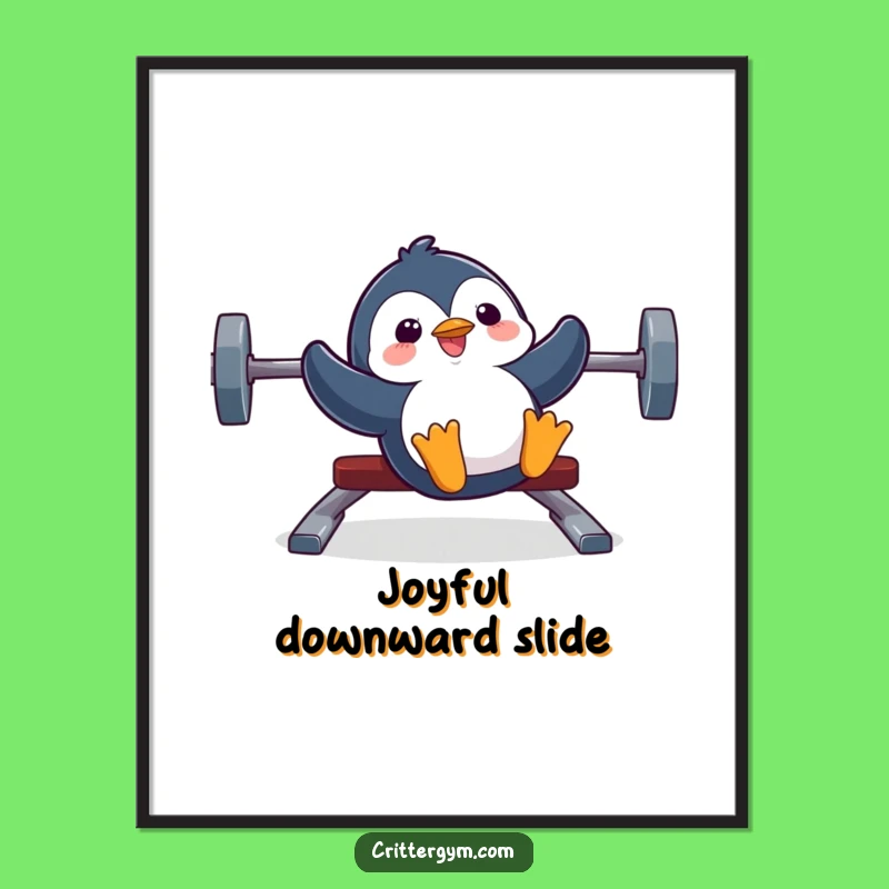 Funny Penguin Gym Poster: Penguin Sliding Weight Bench, Wall Art for Fitness Fans
