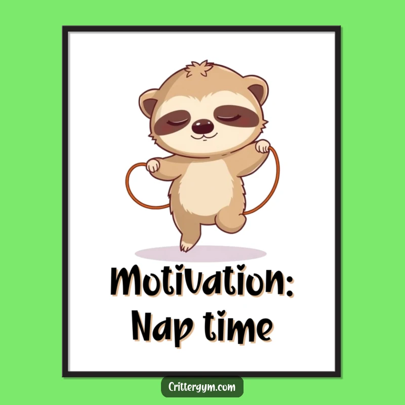 Funny Sloth Jump Rope Poster: Hilarious Slow-Motion Art Print for a Chuckle