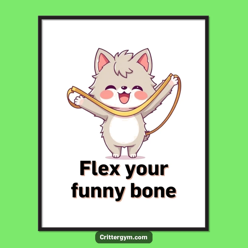 Funny Workout Poster: Furry Character Resistance Band Stretch Art, Motivational Decor Gift