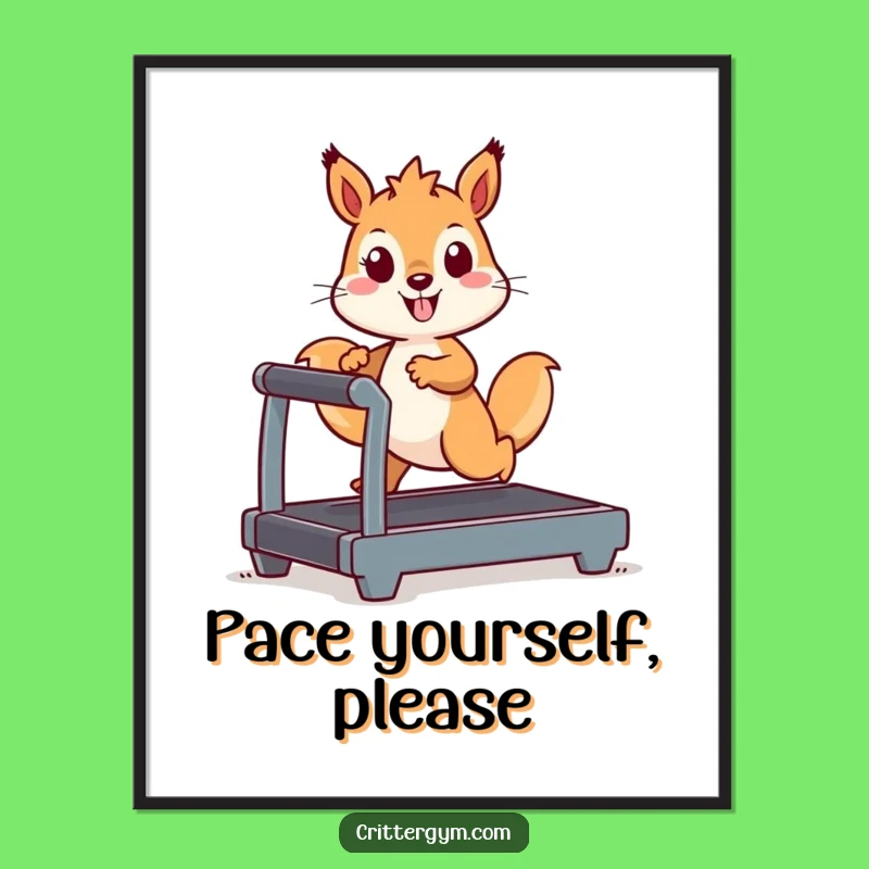 Funny Kawaii Squirrel Treadmill Poster: Hilarious Wall Art for Fitness & Cute Lovers