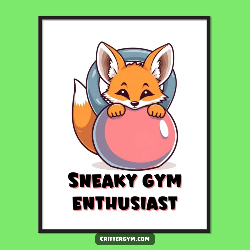 Funny Curious Fox Kettlebell Poster - Hilarious Workout Art for Your Wall!