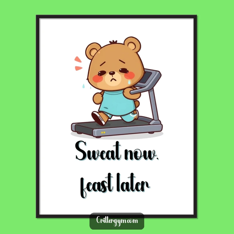 Funny Bear Treadmill Poster: Hilarious Motivational Art for Gym Walls