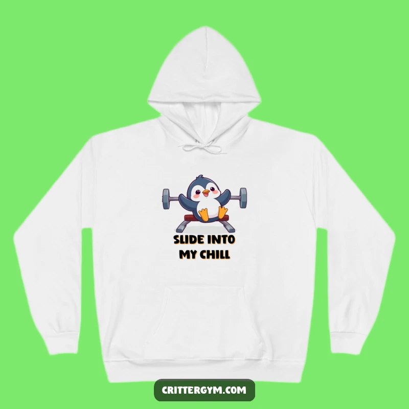 Cozy Funny Penguin Hoodie: Penguin Sliding Weight Bench, Warm & Hilarious Gift