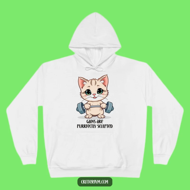 Funny Kitten Gym Hoodie: Cozy Comfort with a Proud Weightlifter's Grin
