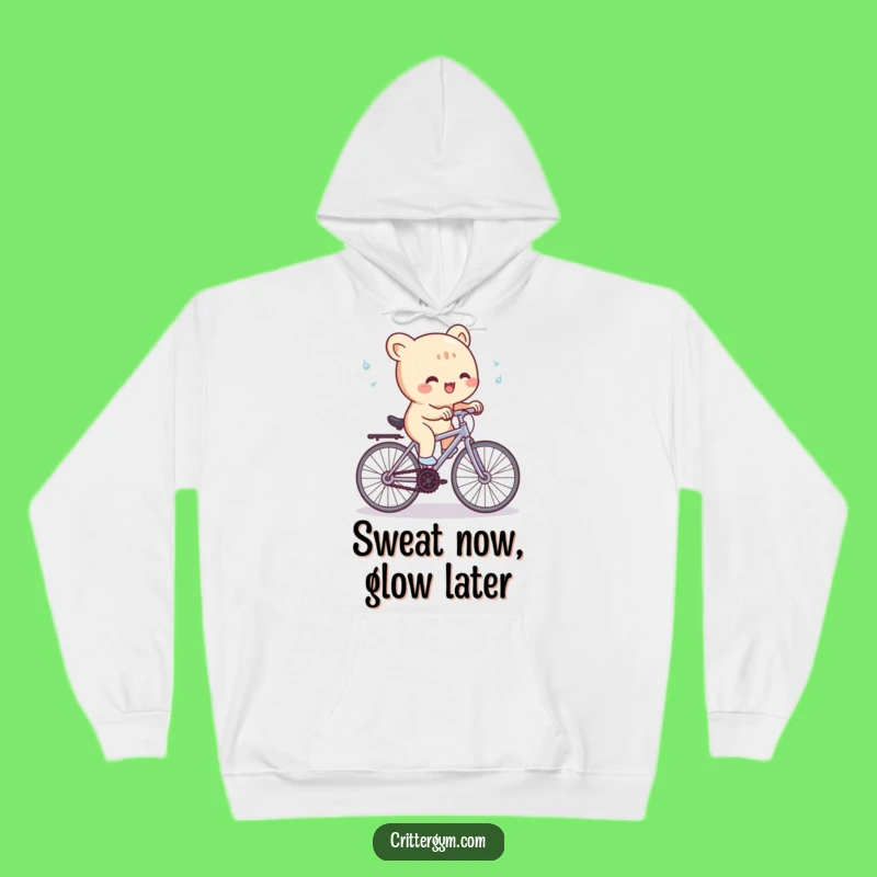 Funny Cycling Hoodie: Creature on Stationary Bike, Hilarious Cozy Workout Gift