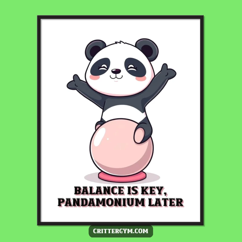 Funny Free Printable Wall Art: Determined Panda Yoga Ball, Downloadable Motivational Decor
