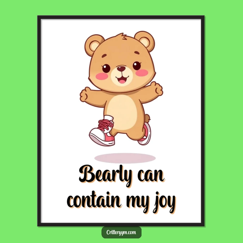 Free Printable Wall Art: Happy Bear Cub Hopping, Joyful Downloadable Decor for Any Room!