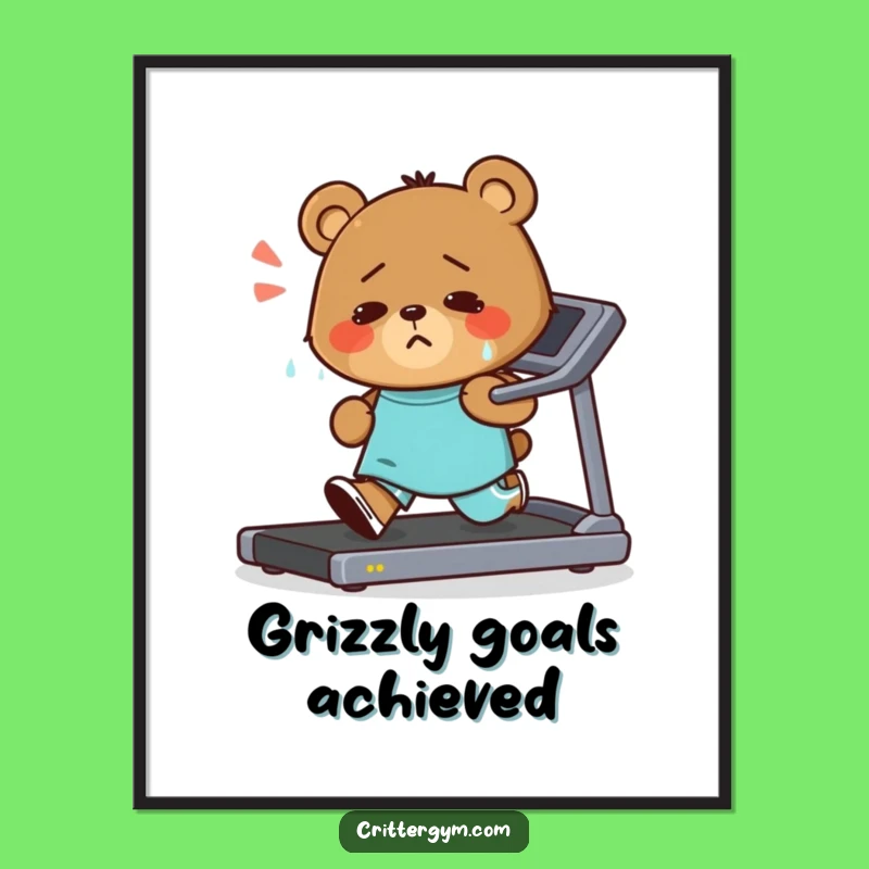 Funny Free Printable Wall Art: Bear Running Treadmill Downloadable Art & Decor