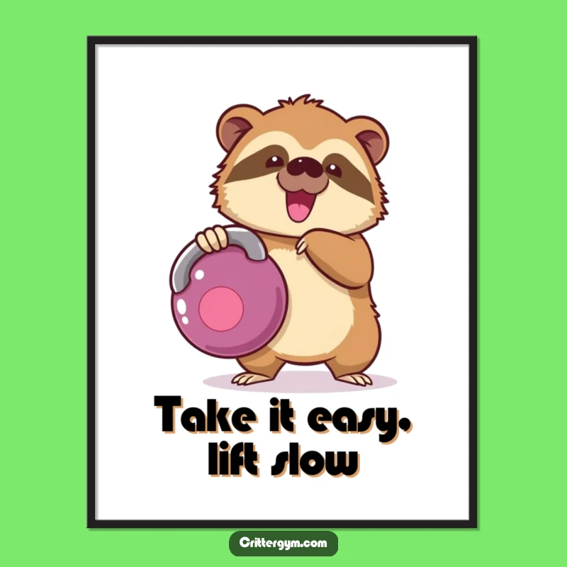 Funny Free Printable Wall Art: Sloth Kettlebell Struggle, Downloadable Slow-Living Decor