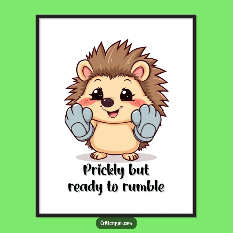 Funny Free Printable Wall Art: Adorable Hedgehog Wearing Oversized Workout Gloves