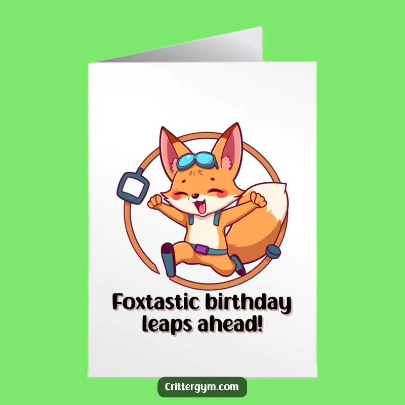 Free Printable Fox Birthday Card - Gym Hoop Leap Downloadable Gift for Fitness Fans