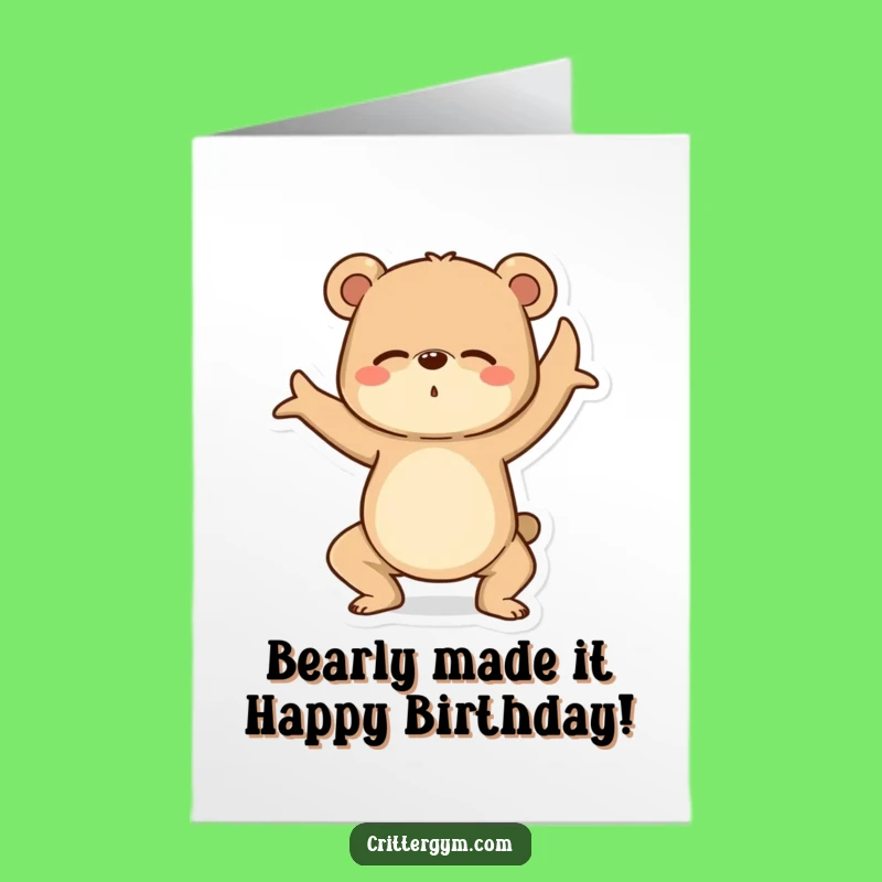 Free Printable Funny Bear Yoga Birthday Card - Hilarious Wobbling Bear Downloadable Gift