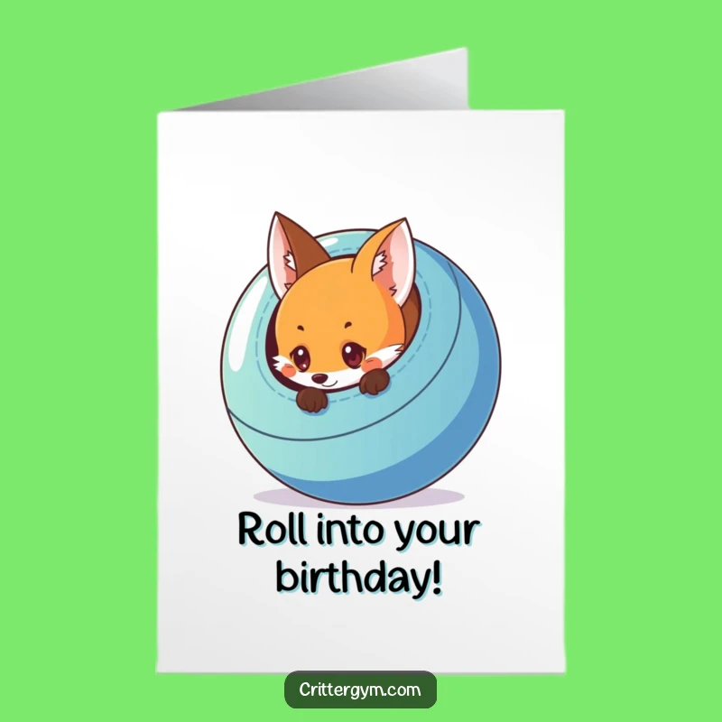 Free Printable Funny Fox Birthday Card: Exercise Ball Surprise Downloadable Gift