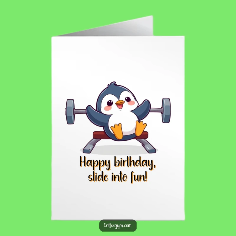 Free Printable Penguin Birthday Card: Silly Gym Slide Downloadable Fun Gift