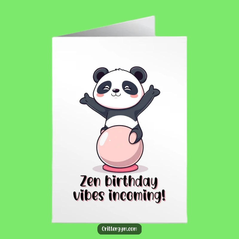 Funny Free Printable Birthday Card: Determined Panda Yoga Ball, Downloadable Hilarious Gift