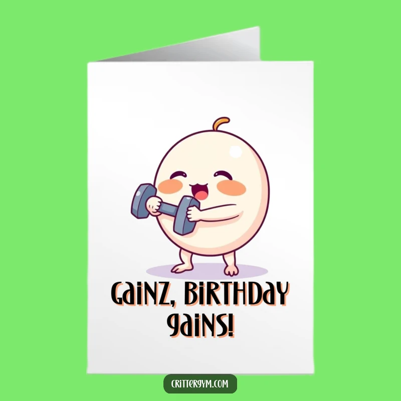 Free Printable Birthday Card: Funny Creature Lifting Dumbbell, Hilarious Workout Greeting Download