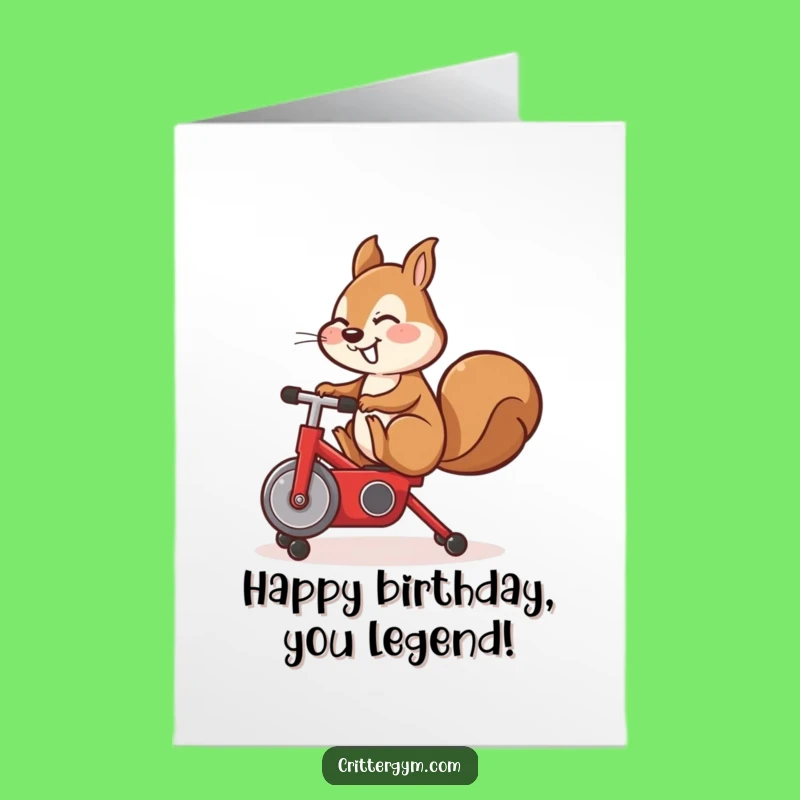 Free Printable Card: Squirrel's Birthday Spin! Funny Fitness Character Greeting!