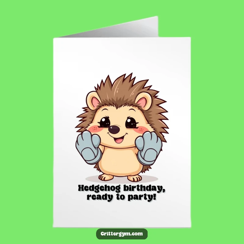 Funny Free Printable Birthday Card: Hedgehog With Big Gloves, Ready to Workout!