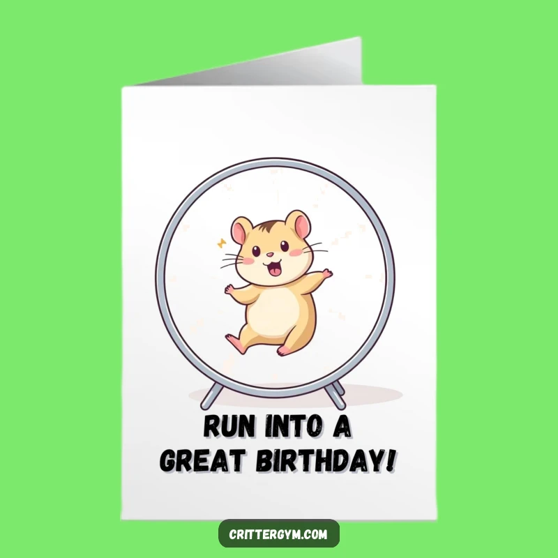 Funny Free Printable Birthday Card: Hamster Wheel Blur Fitness Downloadable Gift