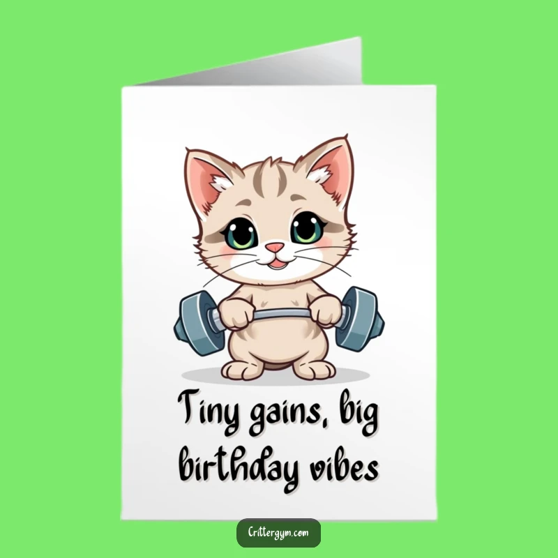 Free Printable Kitten Birthday Card: Funny Workout Cat Downloadable Gift for Fitness Fanatics