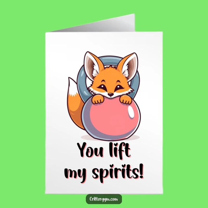 Clever Free Printable Congrats Card: Curious Fox, Kettlebell Reveal, Celebrate Achievements!