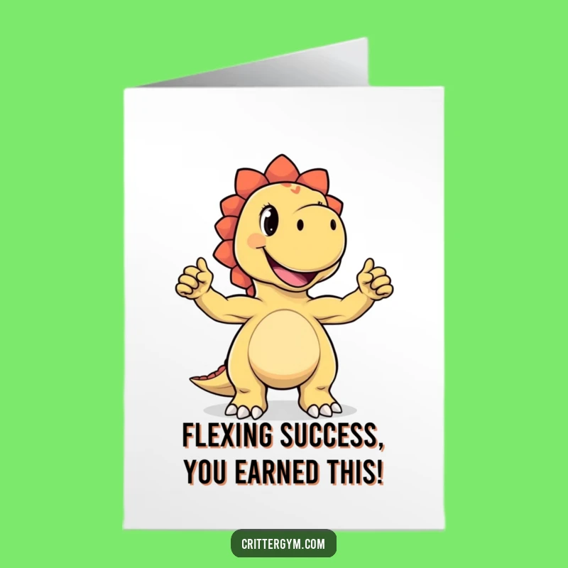 Free Printable Congrats Card: Funny Dino Showing Off - Perfect Downloadable Gift