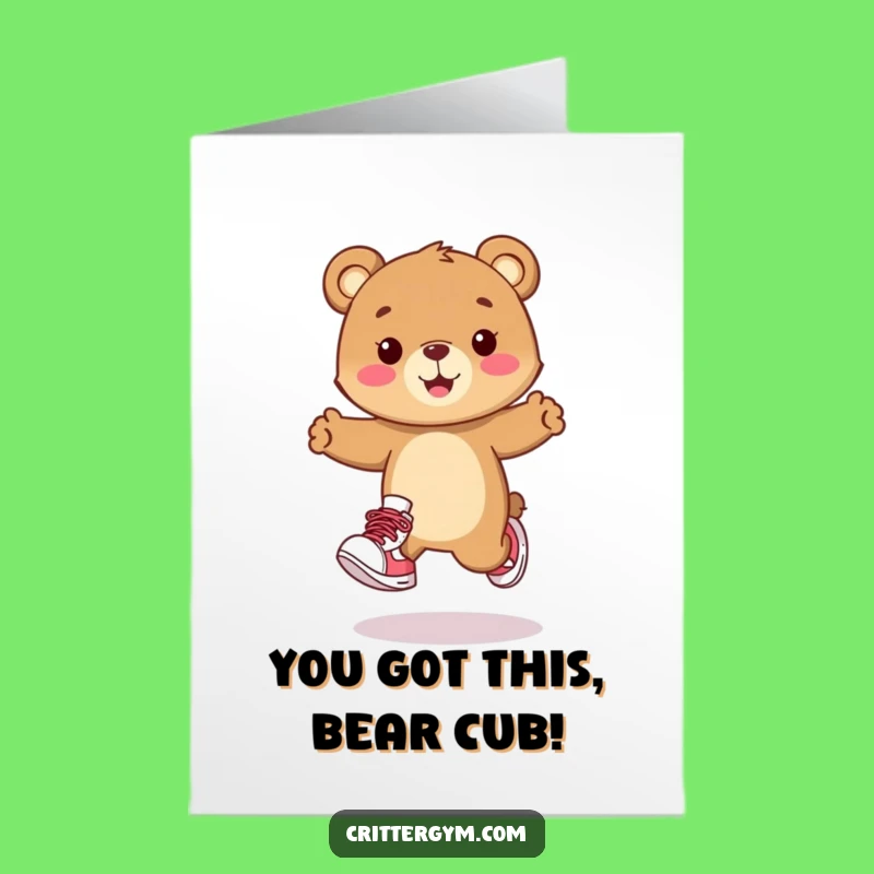 Free Printable Congrats Card: Cheerful Bear Cub Hopping, Hilarious Downloadable Gift for Success!
