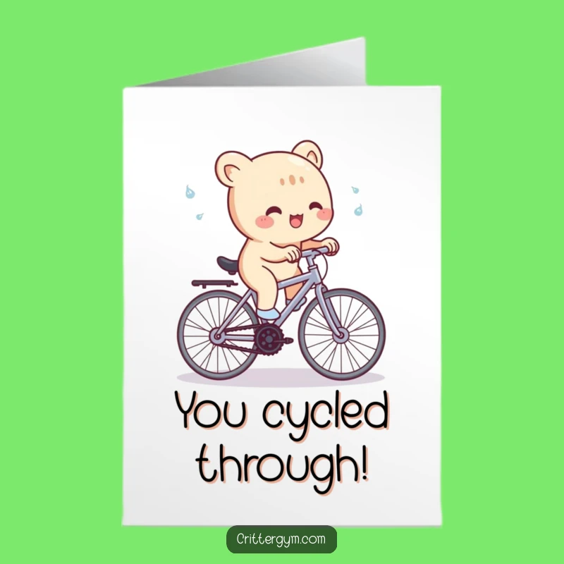 Free Printable Congrats Card: Creature's Cycling Achievement, Hilarious Victory Greeting Download